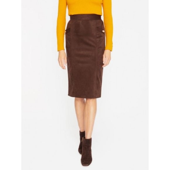 J.Mclaughlin Rowena Faux Suede Mocha Brown pencil skirt 0 - Picture 1 of 6